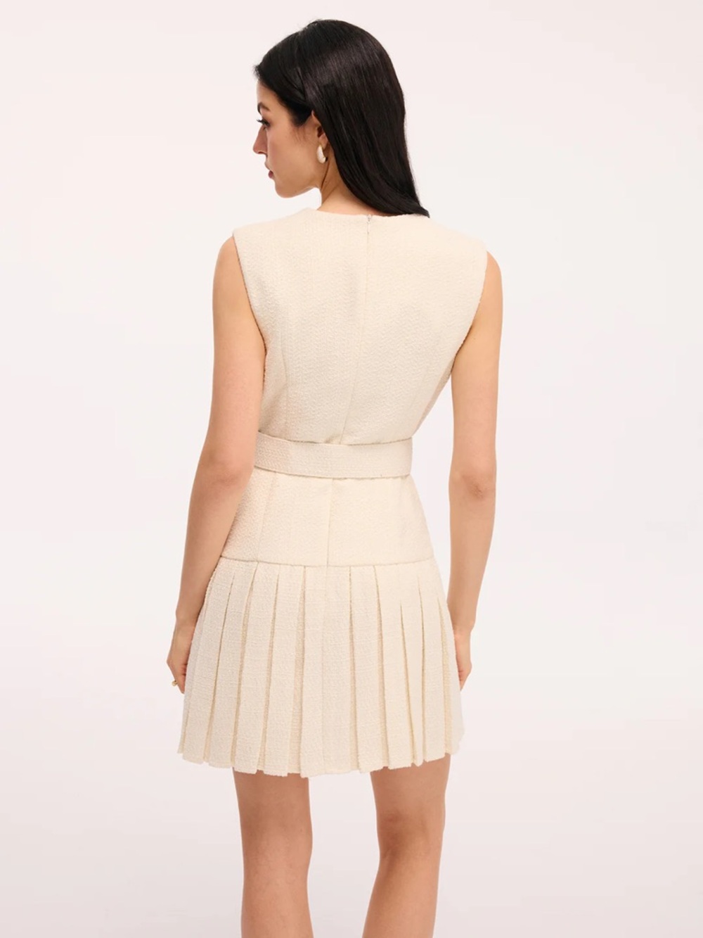 Commense Cream Sleeveless Belted Pleated Mini Dress - Picture 3 of 3